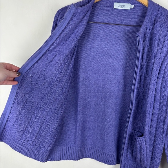 Honor Millburn Purple Cable Knit Zip Cardigan UK M (14-16) Preppy Cottagecore - Picture 3 of 13